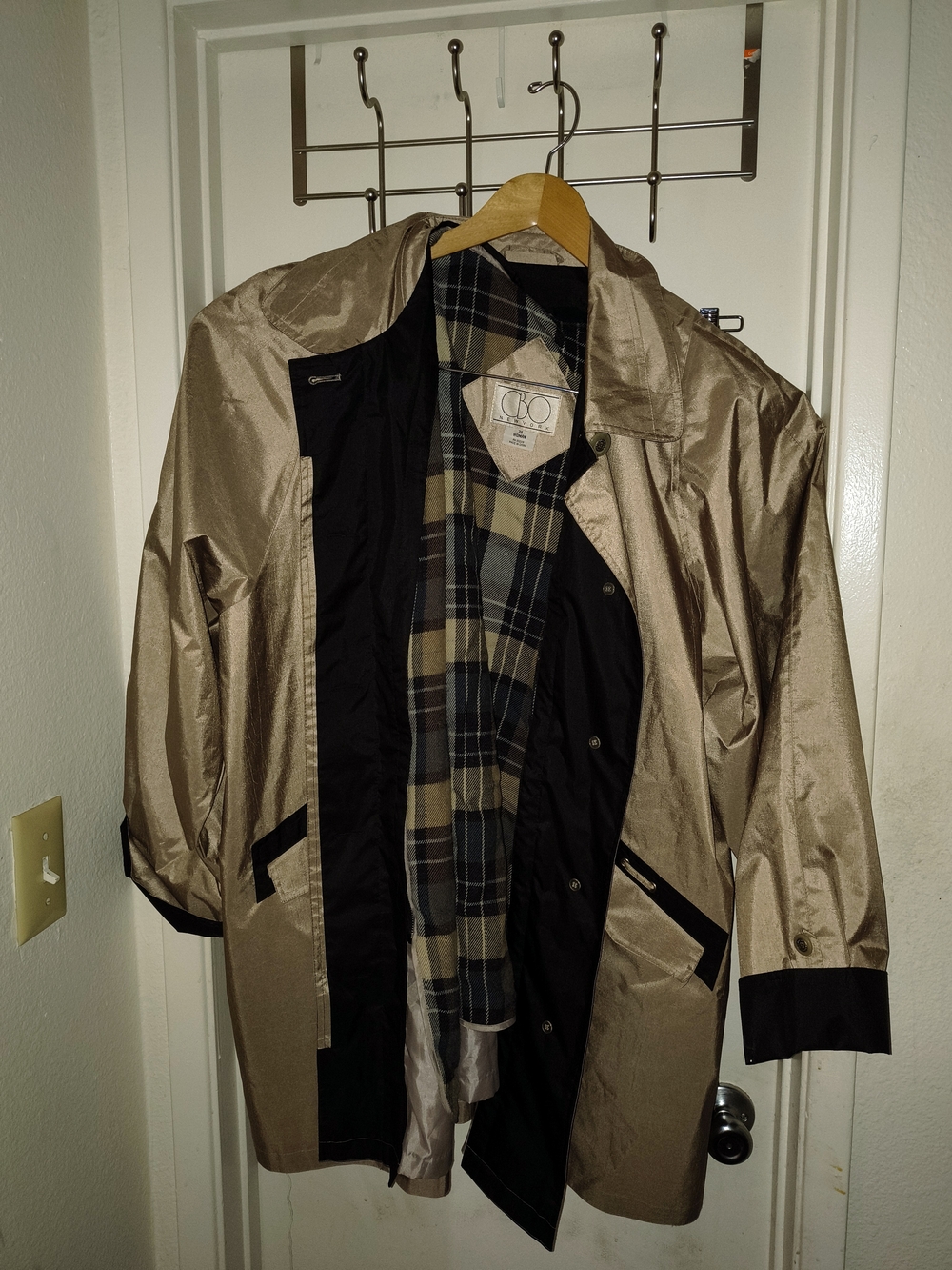Cbo new york Womens  Tan Trench Coat with Black Trim